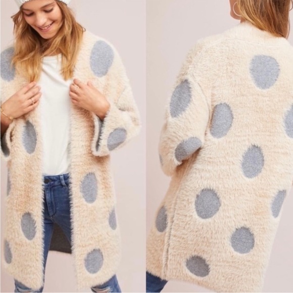 Anthropologie Moth Eyelash Polka Dot Long Cardigan Sweater XS/S Women’s Fuzzy - Picture 10 of 10